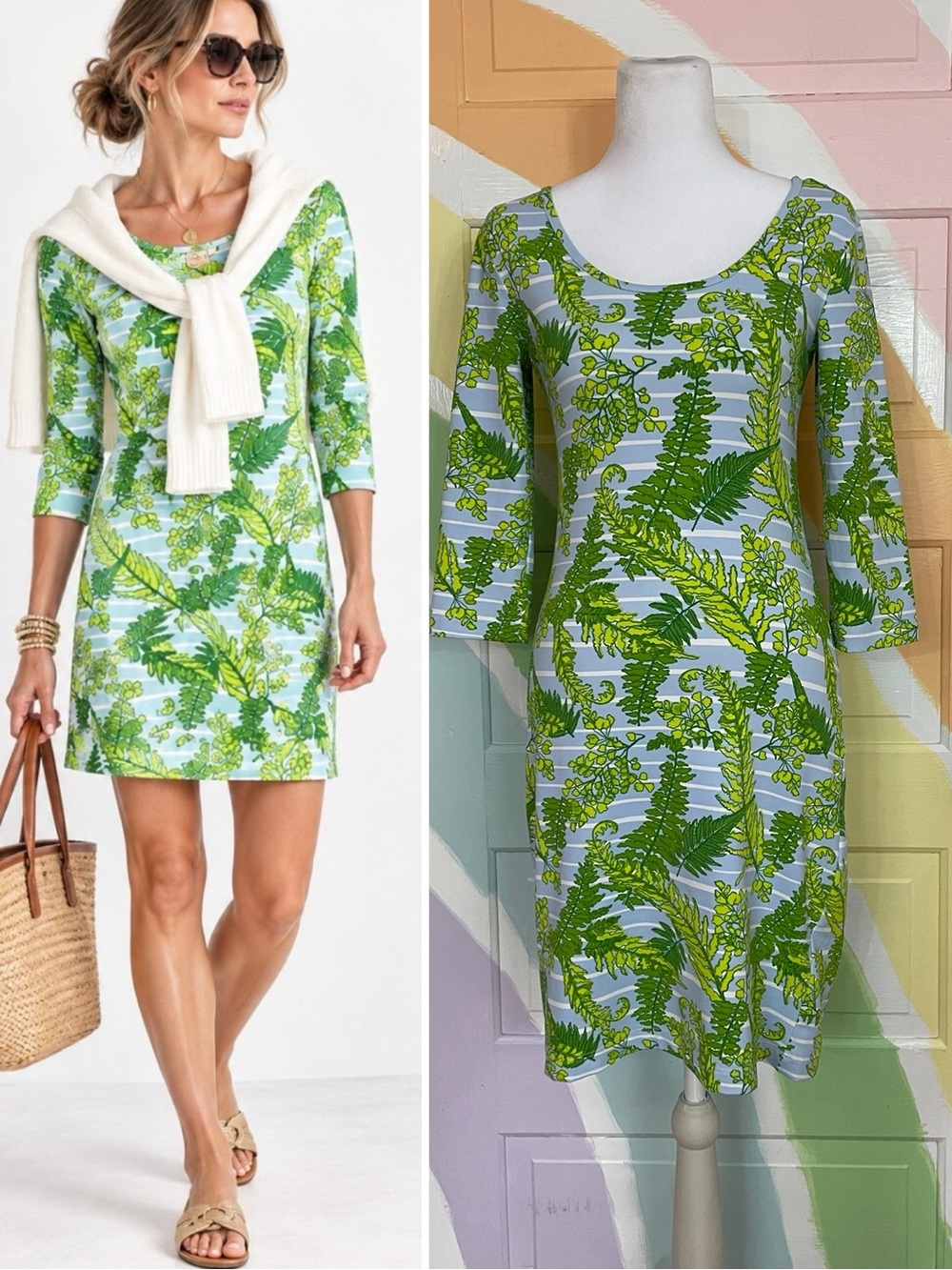 Persifor Kilpatrick Palm Leaf & Stripe Resortwear Dress Sz XS 💚🎀